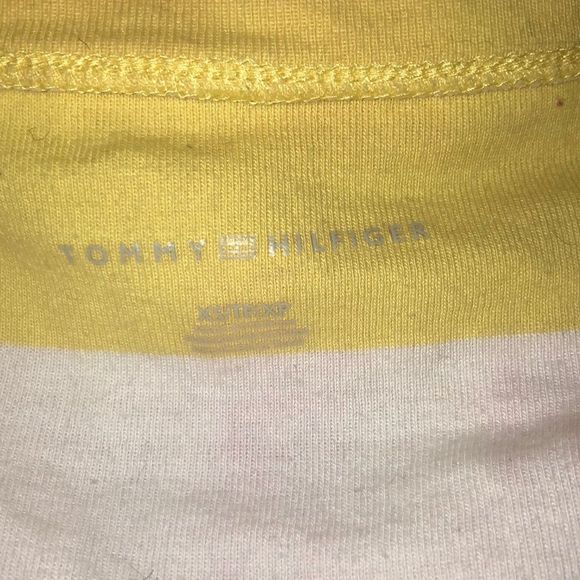 Tommy Hilfiger Striped Yellow Womens  V Neck T-Shirt - Picture 2 of 2